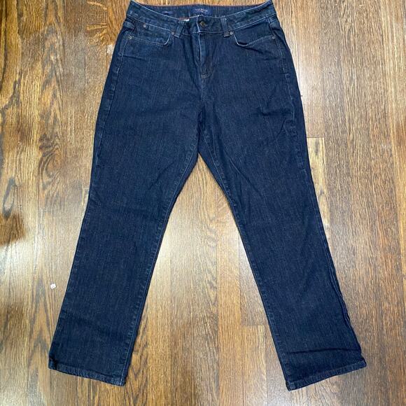 Talbots Dark Indigo Jeans Size 12 Petite Denim Straight Leg Cotton Blend Pants - Picture 9 of 9